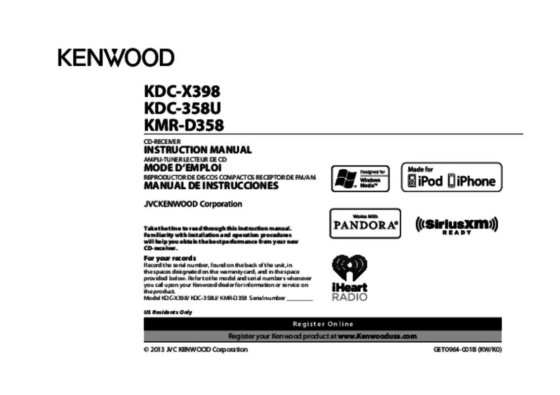 Mode d'emploi KENWOOD KMR-D358