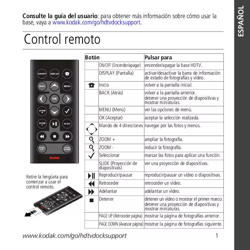 Mode d'emploi KODAK HDTV DOCK