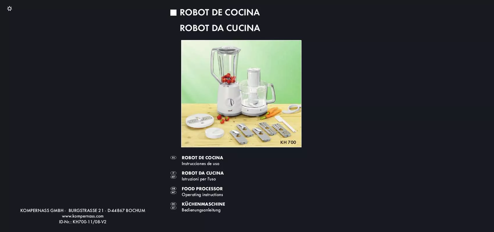 Mode d'emploi KOMPERNASS BIFINETT KH 700 ROBOT DE COCINA