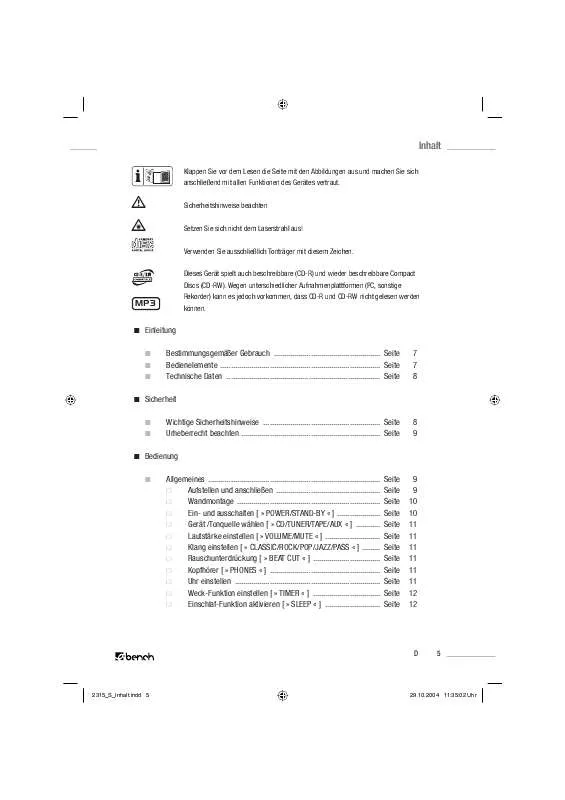 Mode d'emploi KOMPERNASS EBENCH KH 2315 EQUIPO MICRO DESIGN CON REPRODUCTOR DE CDS VERTICAL