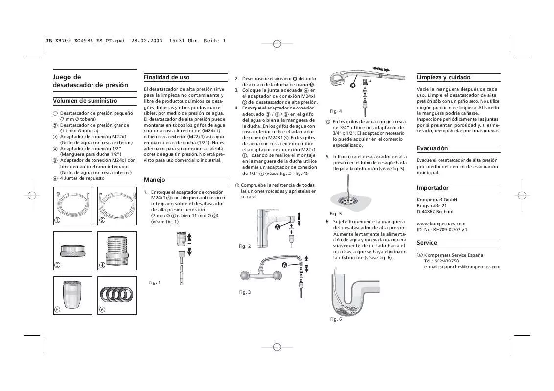 Mode d'emploi KOMPERNASS KH 709 JUEGO DE DESATASCADOR DE PRESION