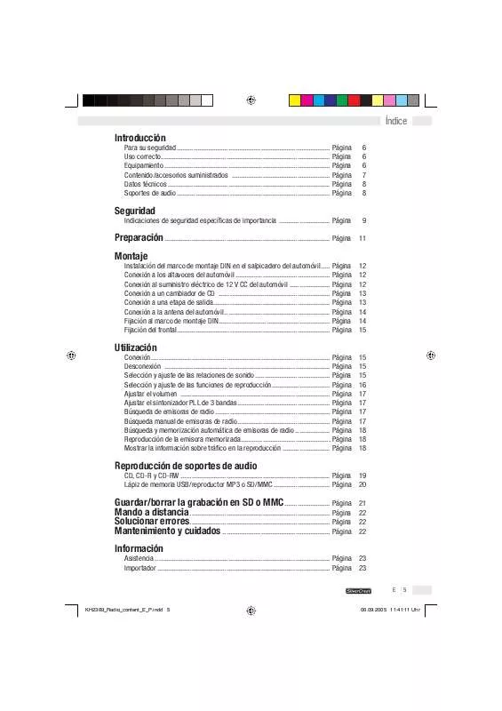 Mode d'emploi KOMPERNASS SILVERCREST KH 2389 AUTORRADIO CON GRABADORA DE MP3