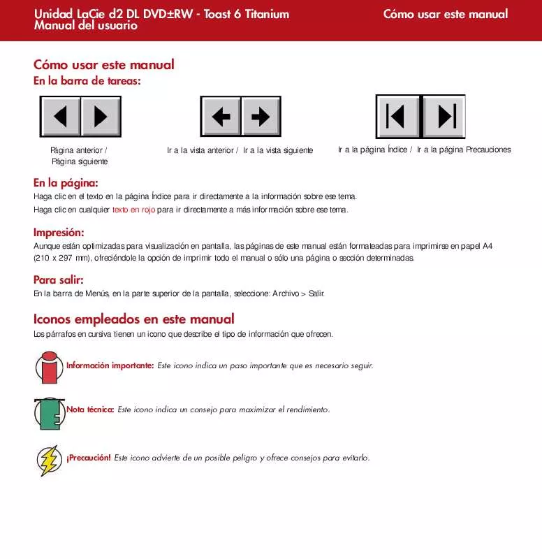 Mode d'emploi LACIE D2 DVD±RW CON LIGHTSCRIBE & TOAST 6 TITANIUM