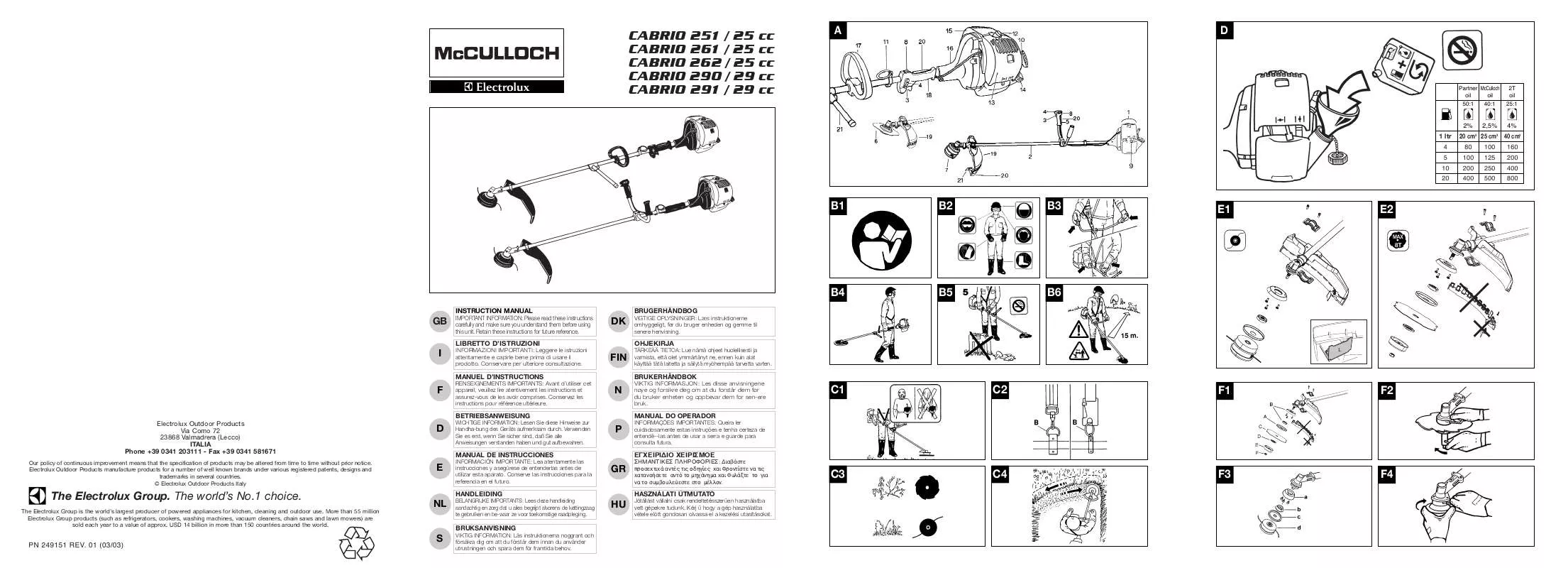 Mode d'emploi MCCULLOCH CABRIO 291-29 CC