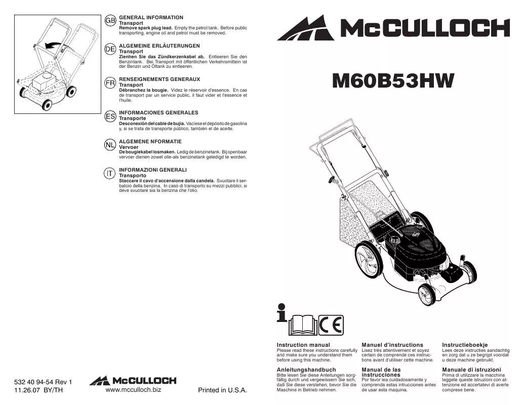 Mode d'emploi MCCULLOCH M60B53HW