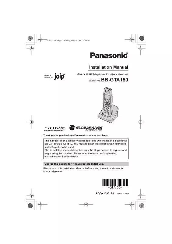 Mode d'emploi PANASONIC BB-GTA150