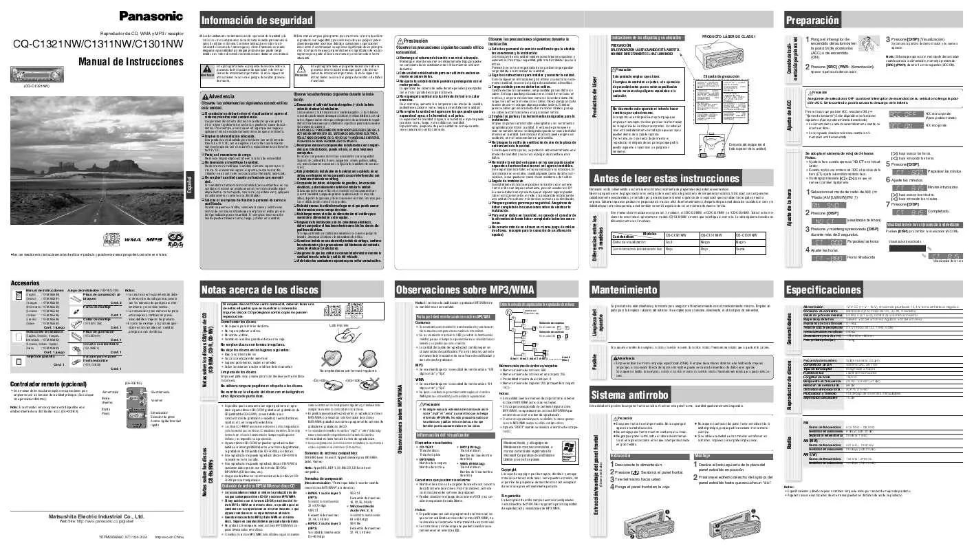 Mode d'emploi PANASONIC CQ-C1301NW