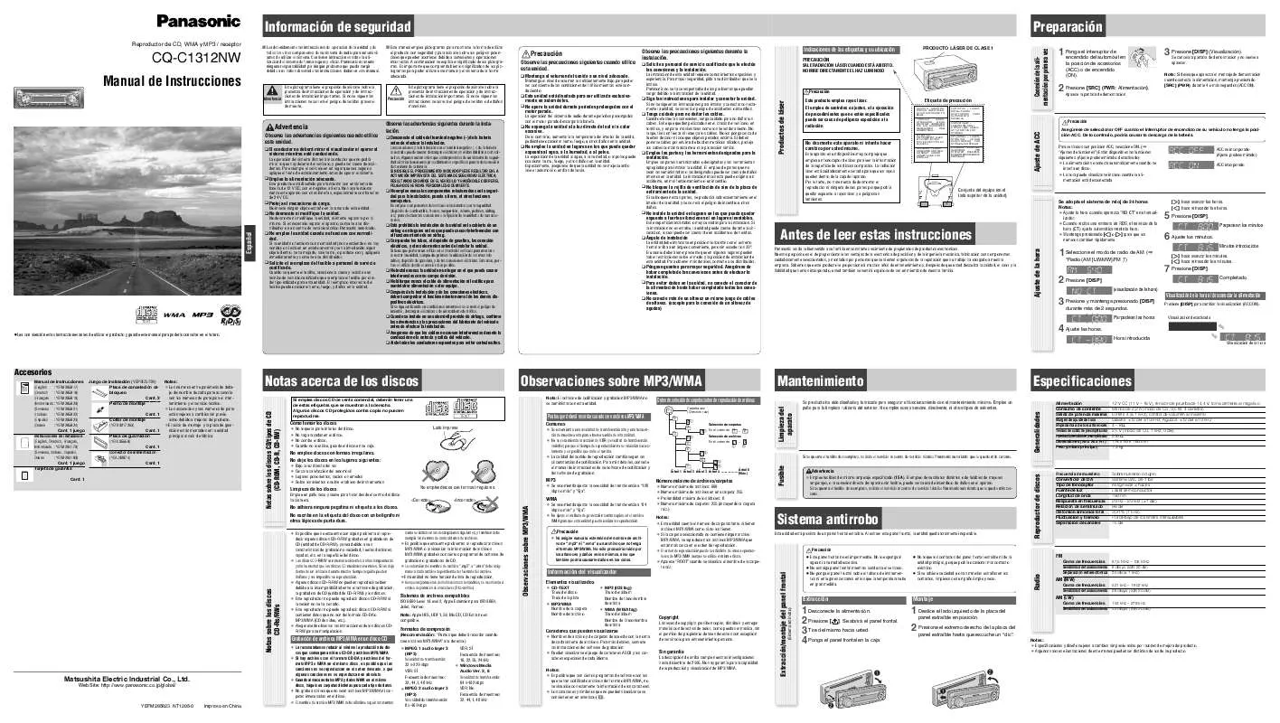 Mode d'emploi PANASONIC CQ-C1312NW