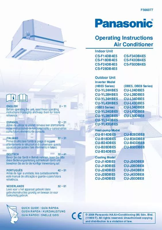 Mode d'emploi PANASONIC CS-F34DB4E5