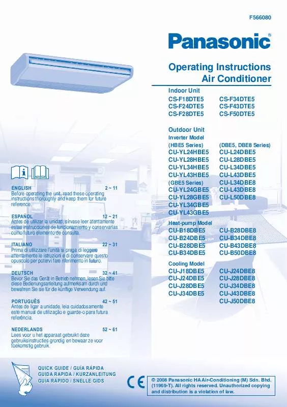 Mode d'emploi PANASONIC CS-F34DTE5