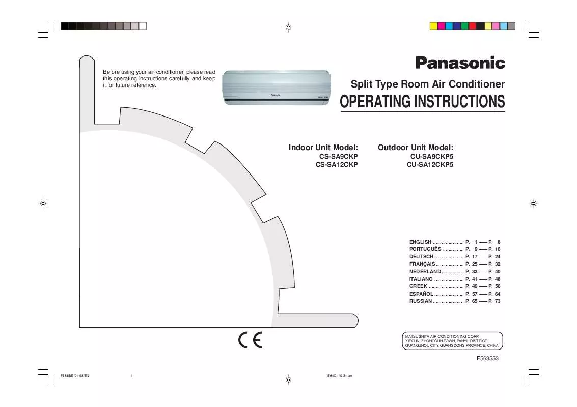 Mode d'emploi PANASONIC CS-SA9CKP