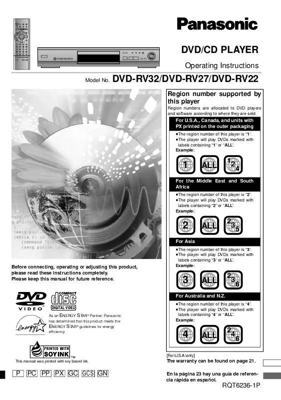 Mode d'emploi PANASONIC DVD-RV22