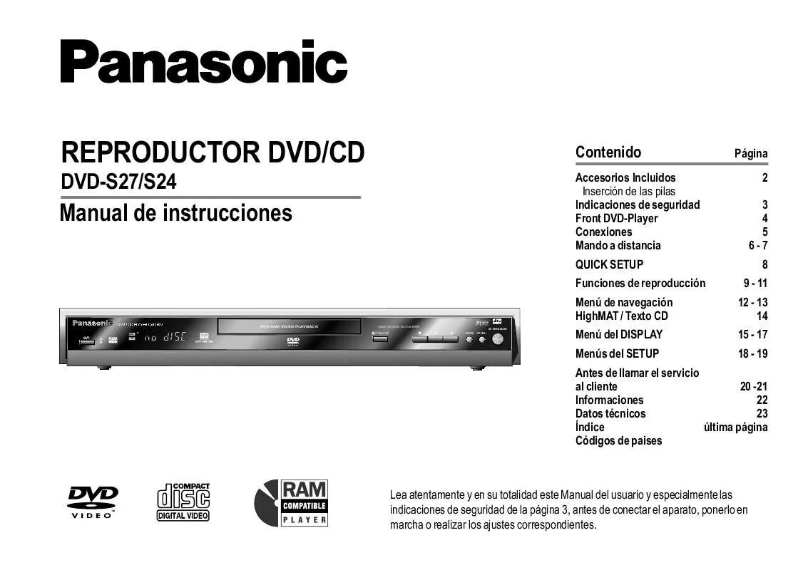 Mode d'emploi PANASONIC DVD-S24