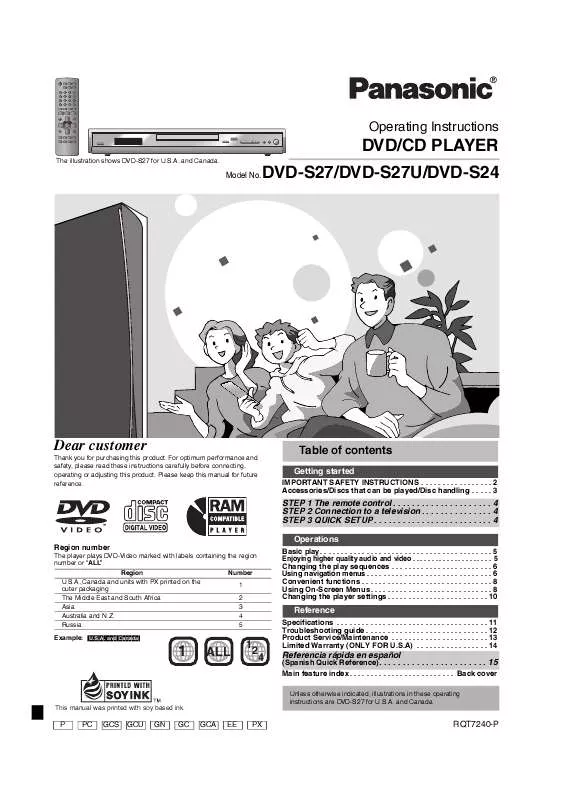 Mode d'emploi PANASONIC DVD-S27GC