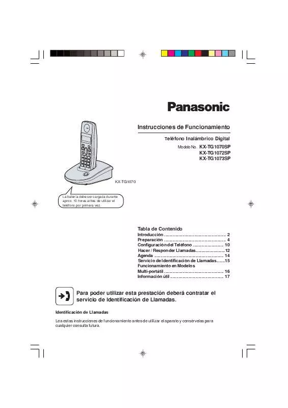 Mode d'emploi PANASONIC KX-TG1072SP