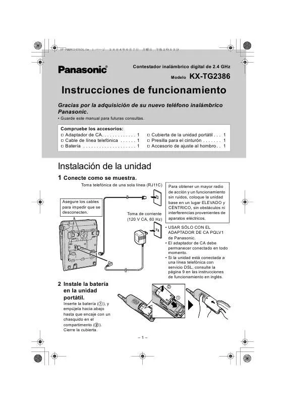 Mode d'emploi PANASONIC KX-TG2386