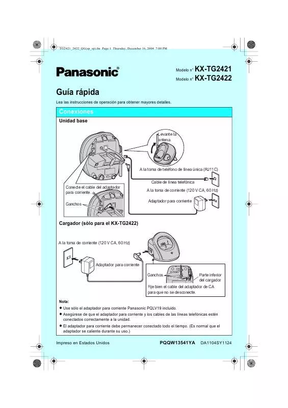 Mode d'emploi PANASONIC KX-TG2422