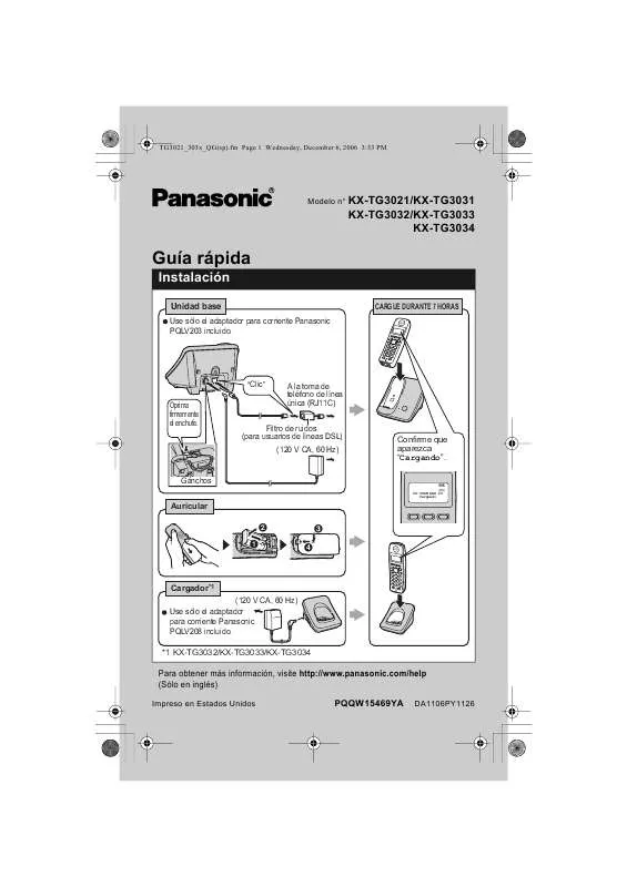 Mode d'emploi PANASONIC KX-TG3021