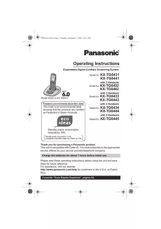 Mode d'emploi PANASONIC KX-TG6440