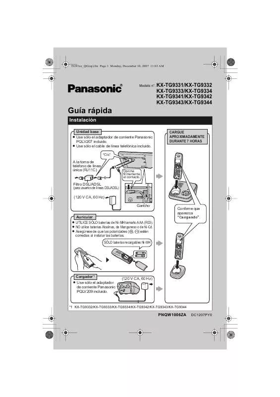 Mode d'emploi PANASONIC KX-TG9332