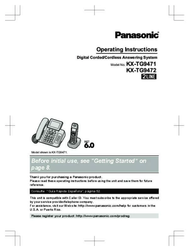 Mode d'emploi PANASONIC KX-TG9472