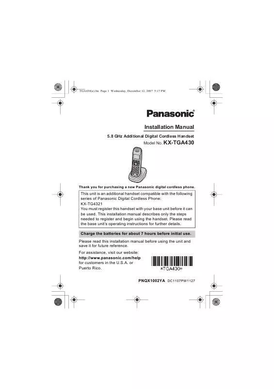 Mode d'emploi PANASONIC KX-TGA430