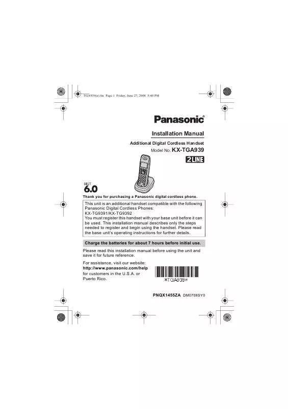 Mode d'emploi PANASONIC KX-TGA939