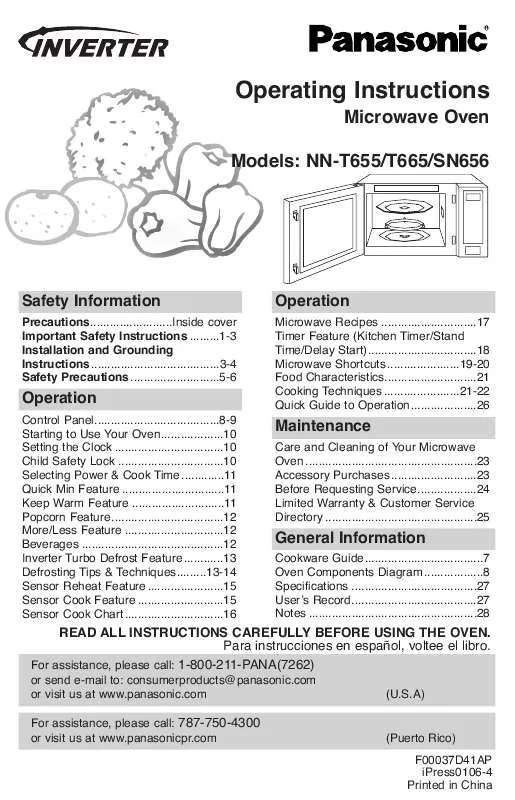 Mode d'emploi PANASONIC NN-T665