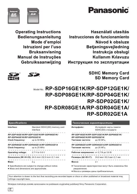 Mode d'emploi PANASONIC RP-SDP08GE1K