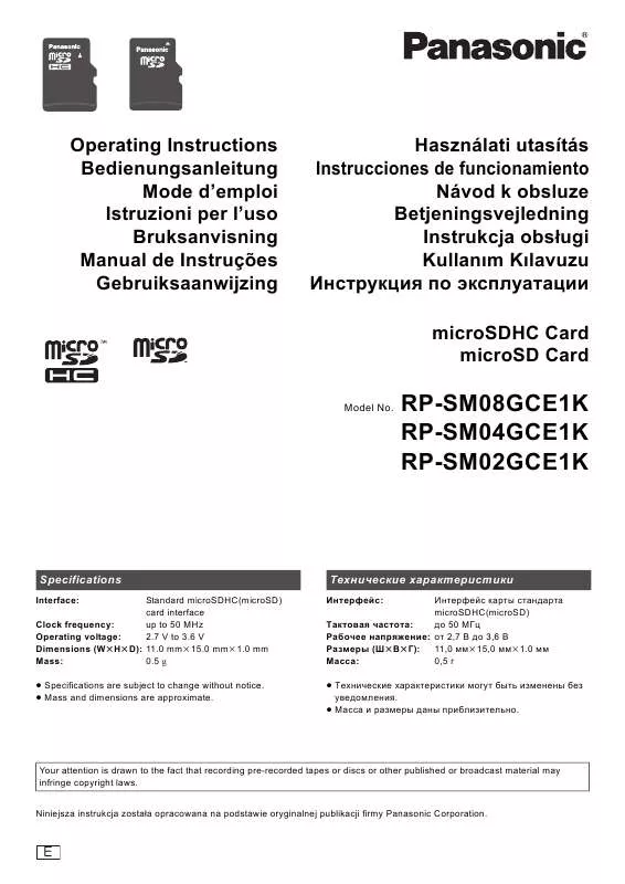 Mode d'emploi PANASONIC RP-SM04GCE1K