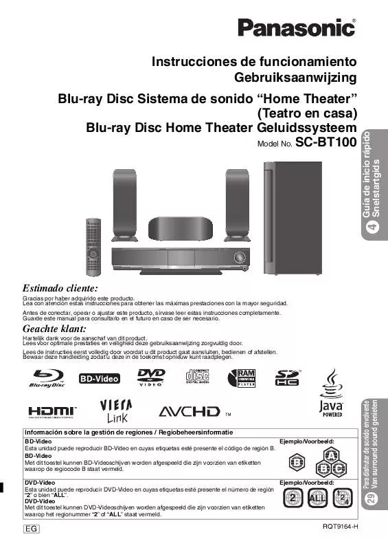 Mode d'emploi PANASONIC SC-BT100