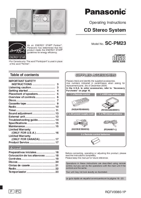 Mode d'emploi PANASONIC SC-PM23