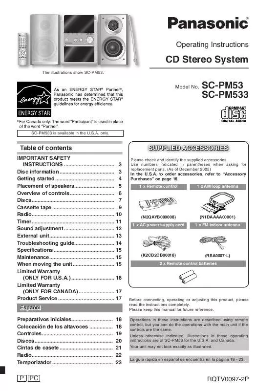 Mode d'emploi PANASONIC SC-PM533