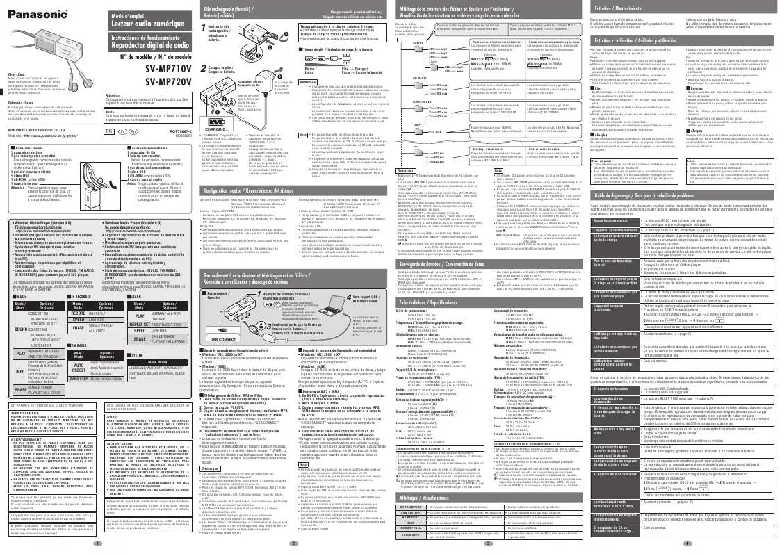 Mode d'emploi PANASONIC SV-MP710V