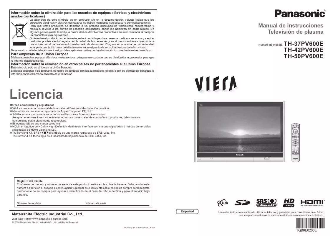 Mode d'emploi PANASONIC TH-50PV600E