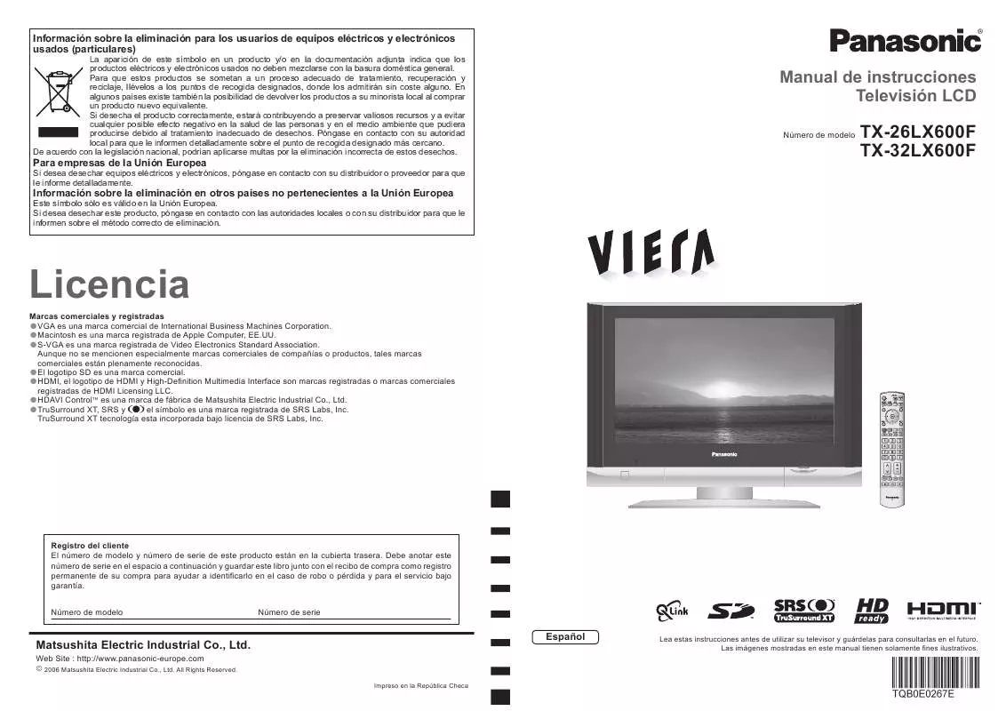 Mode d'emploi PANASONIC TX-26LX600F