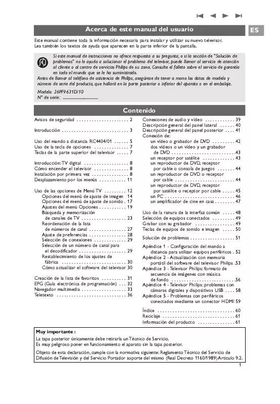 Mode d'emploi PHILIPS 26PF9631D