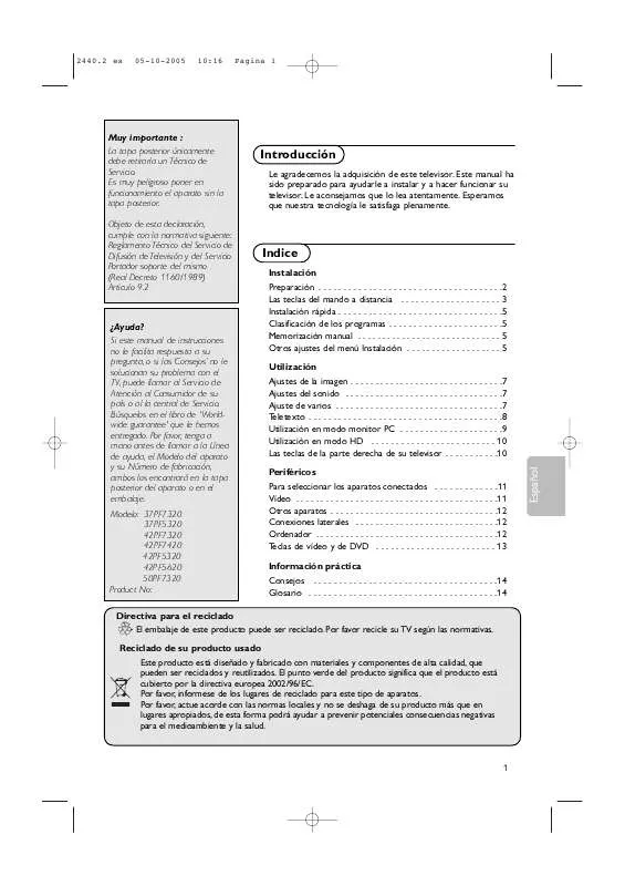 Mode d'emploi PHILIPS 42PF5620