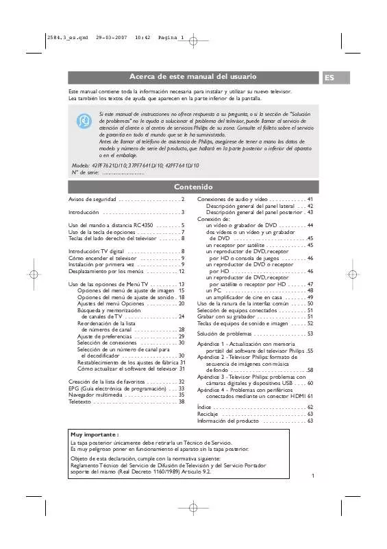 Mode d'emploi PHILIPS 42PF7641D