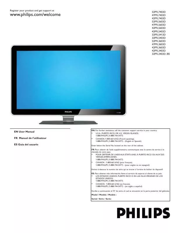 Mode d'emploi PHILIPS 42PFL3603D/27E