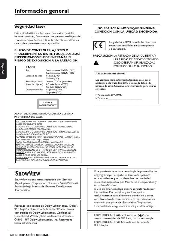 Mode d'emploi PHILIPS DVDR985-001