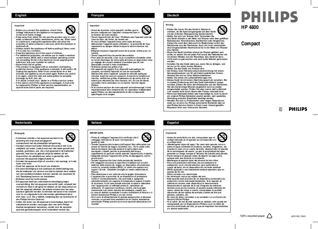 Mode d'emploi PHILIPS HP4800