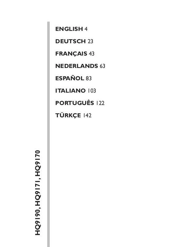 Mode d'emploi PHILIPS HQ9170