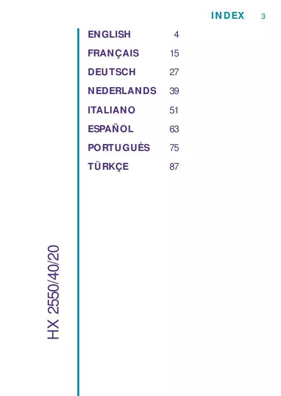 Mode d'emploi PHILIPS HX2550