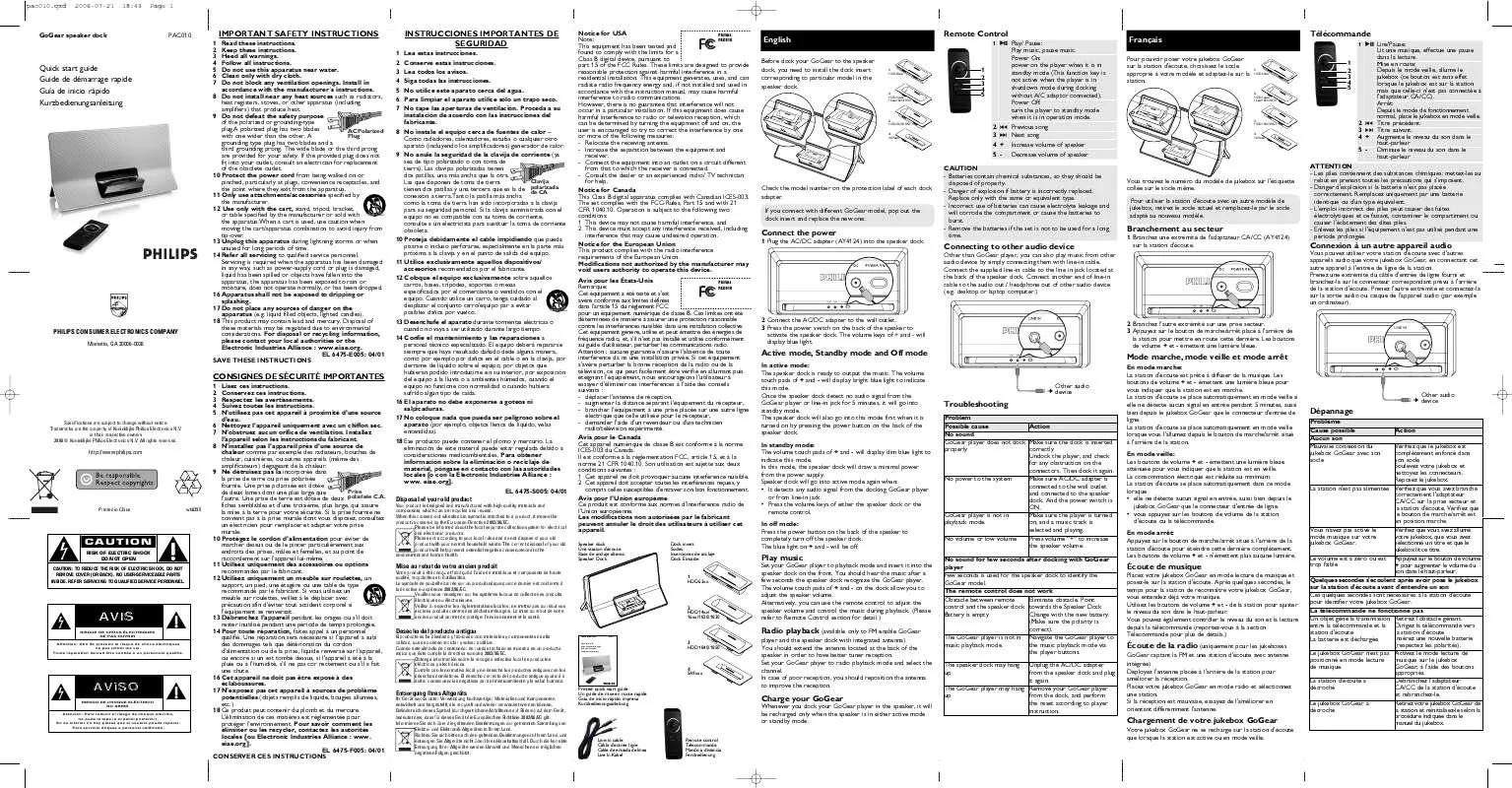 Mode d'emploi PHILIPS PAC010