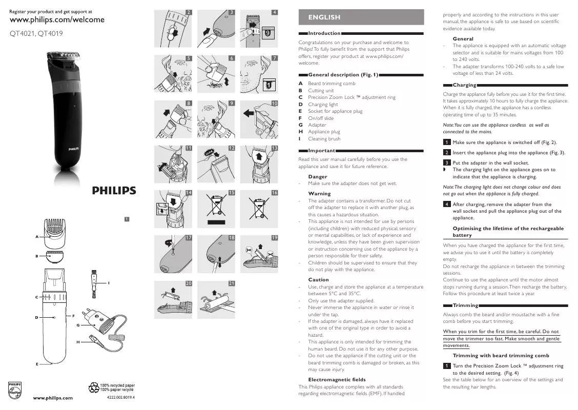 Mode d'emploi PHILIPS QT-4021