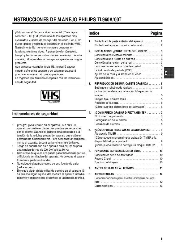 Mode d'emploi PHILIPS TL960A/00T