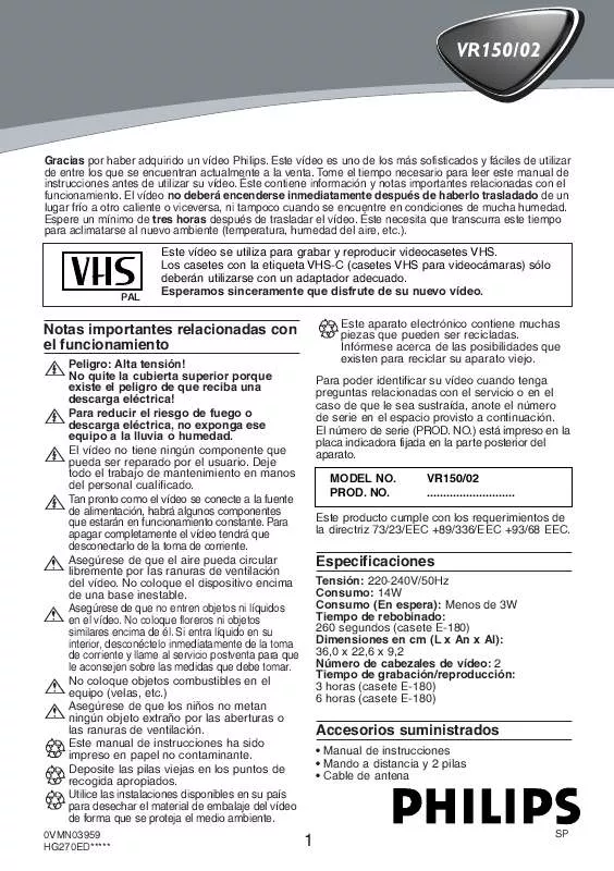 Mode d'emploi PHILIPS VR150