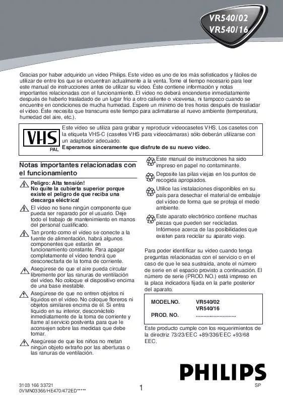 Mode d'emploi PHILIPS VR540