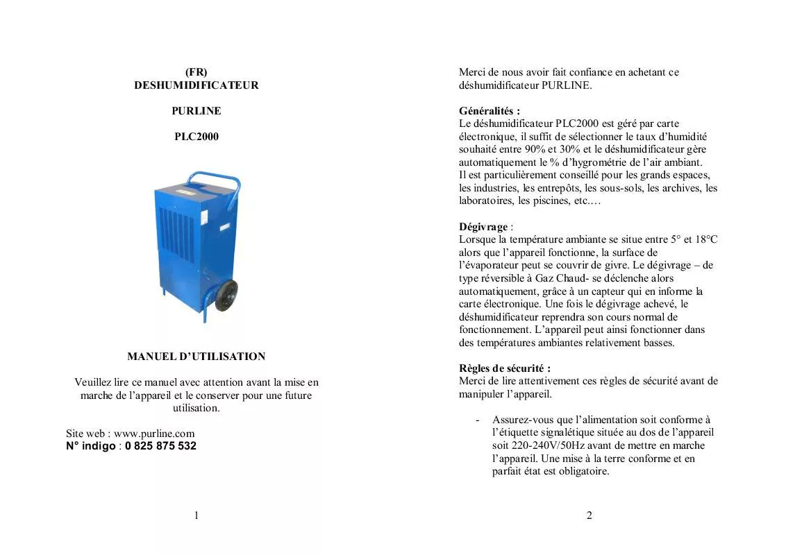 Mode d'emploi PUR LINE PLC 2000